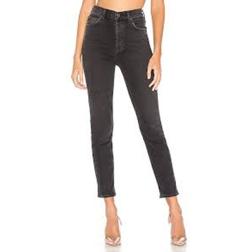 Agolde Nico Jeans High Rise Slim Black Denim Women's 28 Button Fly Ankle Virtue